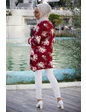 Needion - Çiçek Desenli Hilal Kesim Kolları Büzgülü Tesettür Tunik Kırmızı L-XL 