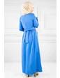 Needion - Çiçek İşlemeli Kemerli Tesettür Elbise Mavi 48 