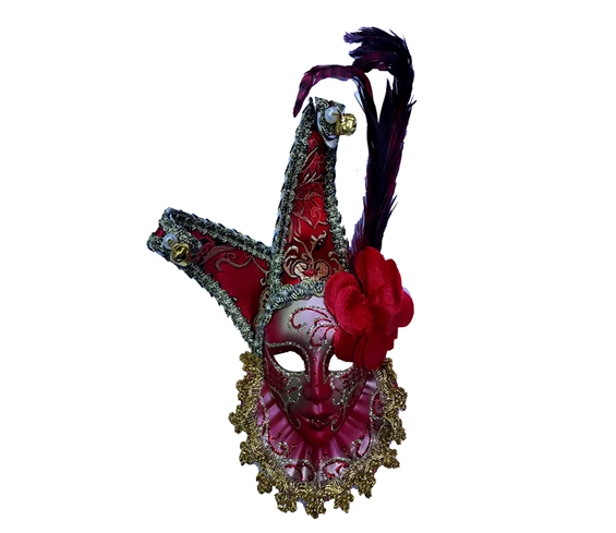 Needion - Çıngıraklı Dekoratif Tüylü Seramik Maske Kırmızı Renk