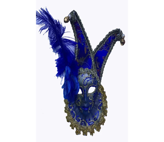 Needion - Çıngıraklı Dekoratif Tüylü Seramik Maske Mavi Renk