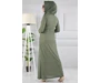 Needion - Çizgi Desenli Beli Kuşaklı Tesettür Elbise AZ1015 Yeşil