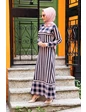 Needion - Çizgi Desenli Beli Kuşaklı Tesettür Elbise AZ1015ELGK L-XL 