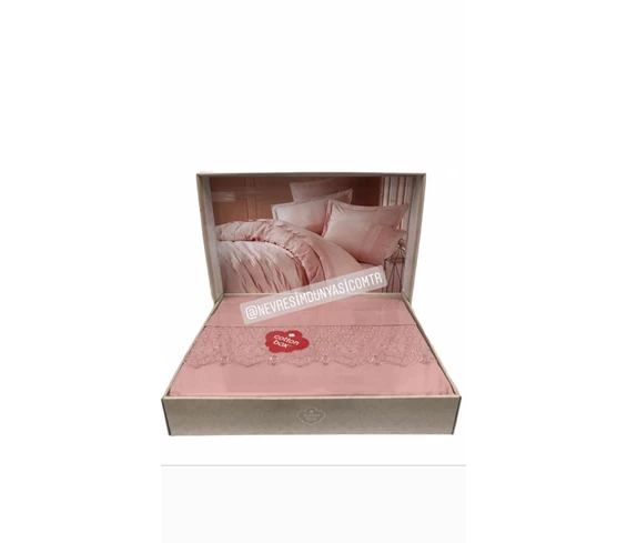Needion - Cotton Box Brode Ranforce Çift Kişilik Nevresim Takımı Elba Pudra