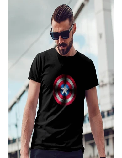 Needion - CPT America Siyah Erkek Tshirt - Tişört