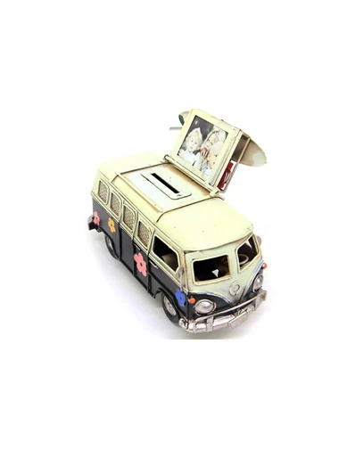 Needion - Dekoratif Metal Minibüs Çerçeveli Kumbaralı Vintage Hediyelik