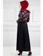 Needion - Desen Kuşaklı Tesettür Elbise RB20135 Siyah 42 