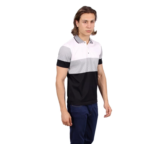 Needion - Diandor Polo Yaka Erkek T-Shirt Siyah Beyaz 1917400