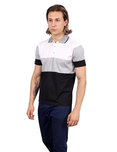 Needion - Diandor Polo Yaka Erkek T-Shirt Siyah Beyaz 1917400