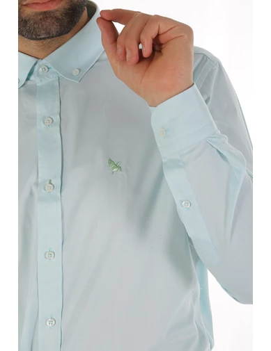 Needion - Diandor Uzun Kollu Kolu Katlanabilir Erkek Gömlek Mint/Aqua 1812077