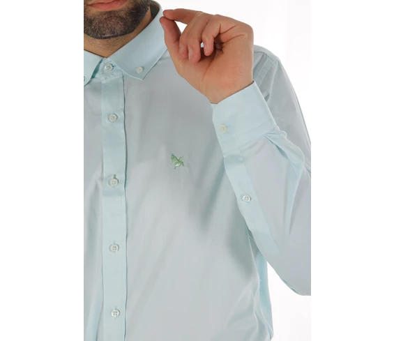 Needion - Diandor Uzun Kollu Kolu Katlanabilir Erkek Gömlek Mint/Aqua 1812077