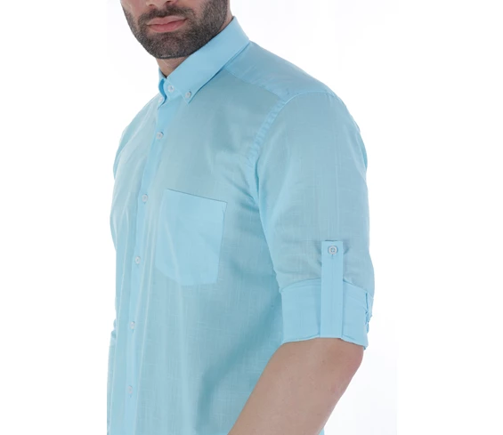 Needion - Diandor Uzun Kollu Rahat Kalıp Erkek Gömlek Turkuaz/Turquoise 1812013