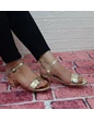 Needion - Dore Renk Aynalı 5cm Kare Topuk Tek Bant Topuklu Ayakkabı Dore 35