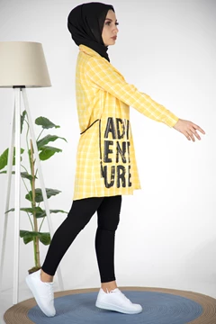 Needion - Ekose Desen Tshırt Gömlek Tesettür Takım Sarı