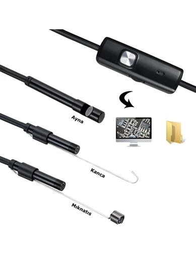 Needion - Endoskop 3 in 1 Yılan Kamera USB Micro Usb Type-C 10M Sert Kablo