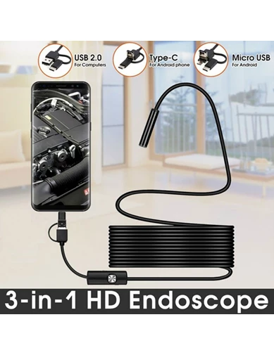 Needion - Endoskop 3 in 1 Yılan Kamera USB Micro Usb Type-C 5M Sert Kablo