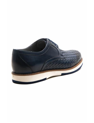 Needion - Erkek Deri Kot Mavi Örgü Desenli Klasik Ayakkabı KOT MAVI ORGU GLR2128215-E-1