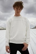Needion - Erkek Göğüs Overlok Dikişli Beyaz Sweatshirt S
