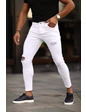 Needion - Erkek Slimfit Lazerli Beyaz Kot Pantolon 29