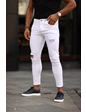 Needion - Erkek Slimfit Lazerli Beyaz Kot Pantolon 29