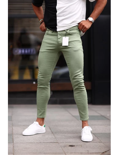 Needion - Erkek Slimfit Yeşili Kot Pantolon