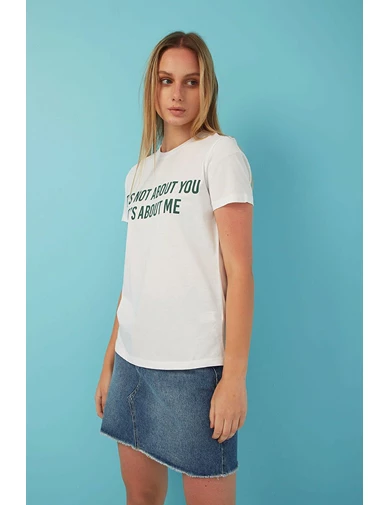 Needion - Fashion Friends Yazı Baskılı T-shirt Beyaz