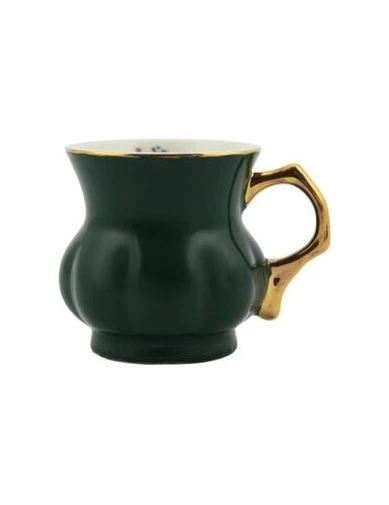 Needion - Fiore Yeşil Renk Altın Yaldızlı Porselen Kupa 