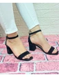 Needion - Fiyra 7002 Siyah Süet Tekbant Bilekten Bağlı Kadın Topuklu Ayakkabı Siyah 37