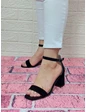 Needion - Fiyra 7002 Siyah Süet Tekbant Bilekten Bağlı Kadın Topuklu Ayakkabı Siyah 37