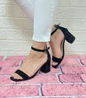 Needion - Fiyra 7002 Siyah Süet Tekbant Bilekten Bağlı Kadın Topuklu Ayakkabı Siyah 36