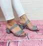 Needion - Fiyra 7008 Gümüş Simli Terlik Sandalet Bayan 5cm Topuklu Ayakkabı Gümüş 37