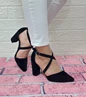 Needion - Fiyra 7011 K.Y Siyah Süet Çapraz Bağlı 8cm Topuklu Bayan Ayakkabı Siyah 37