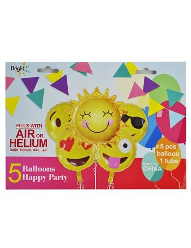 Needion - Folyo Balon Mutlu Emojiler Ve  Güneş Kızlı 5 Li Set