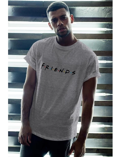 Needion - Friends 01 Gri Erkek Oversize Tshirt - Tişört