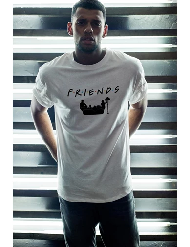 Needion - Friends 02 Beyaz Erkek Oversize Tshirt - Tişört