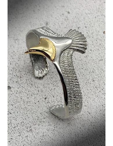 Needion - FRNCH Kartal Figürlü Gold-Gümüş Renkli Erkek Bileklik FRJ11393-1493-GA