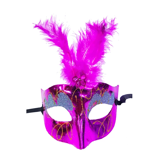 Needion - Fuşya Renk Tüylü Yılbaşı Parti Maskesi