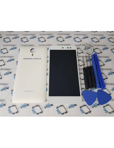 Needion - General Mobile GM5 Lcd Ekran Dokunmatik +Pil Kapağı BEYAZ