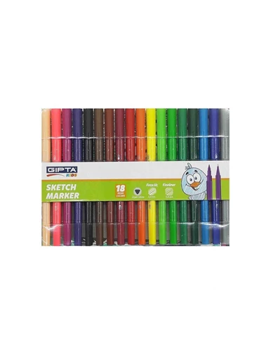 Needion - Gıpta Sketch Marker 18 Renk Fırça Uç+Fineliner Pvc Çantalı
