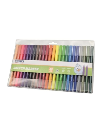 Needion - Gıpta Sketch Marker Fırça Uç + Fineliner Keçe Uç Kalem Pvc Çantalı (Çift Uçlu) 24 Renk