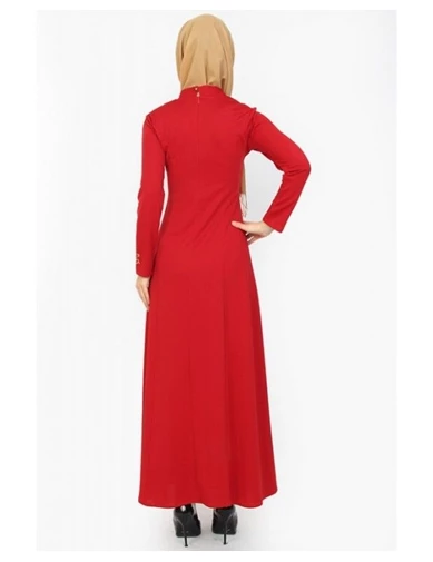 Needion - Gold Desenli Elbise Kırmızı 3000