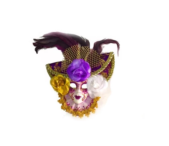 Needion - Güllü Dekoratif Seramik Maske Mor Renk