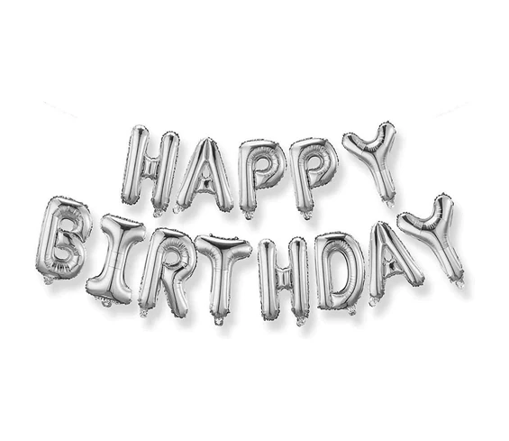 Needion - Gümüş Renk Happy Birthday Folyo Doğum Günü Balonu 35 cm
