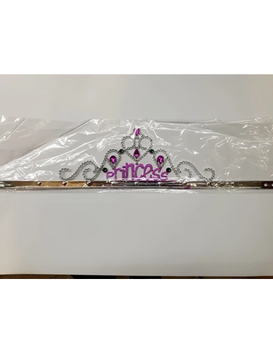 Needion - Gümüş Renk Prenses Yazılı Parti Tacı 60 cm