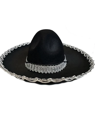 Needion - Gümüş Renk Şeritli Meksika Mariachi Latin Şapkası 55 cm Çocuk