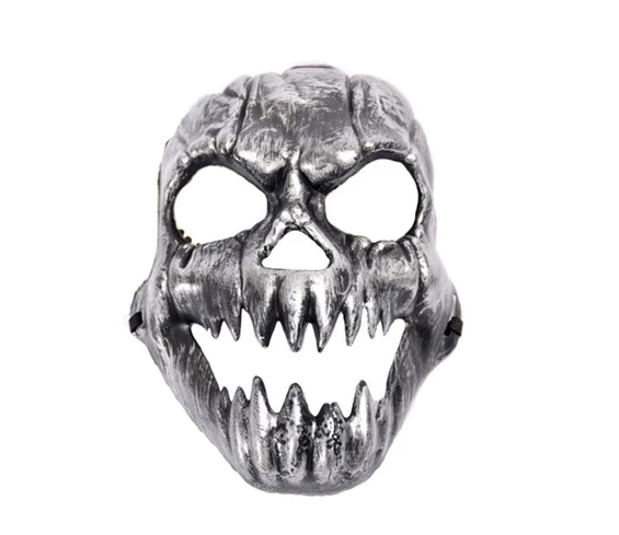 Needion - Gümüş Renk Sivri Dişli Halloween Kafatası Maskesi