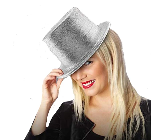Needion - Gümüş Renk Uzun Plastik Simli Parti Şapkası