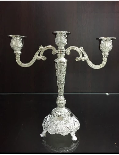 Needion - Gümüş Renkli Üçlü Mumluk Şamdan lkm303