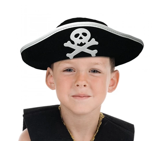 Needion - Gümüş Şeritli Çocuk Boy Yayvan Korsan Şapkası