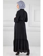 Needion - Hakim Yaka Fırfırlı Tesettür Elbise A20125 Siyah S 