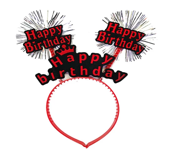 Needion - Happy Birthday Yazılı Püsküllü Neon Kırmızı Renk Doğum Günü Tacı